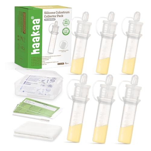 Image of haakaa Colostrum Collector with Storage Case Set, Included 1 pc Reusable Cotton Wipe and Storage Box (0.1oz/4ml, 6 pcs)