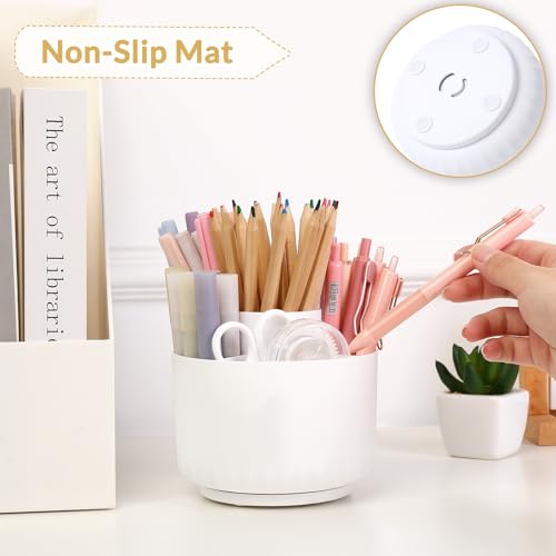 Image of SKYDUE 360 Degree Rotating Desk Organizer, Dual-Purpose Pencil Pen Holder for Desk, Rotating Pencil Cup with Stickers, Office Supplies, Desk Decor for Office, School, Home