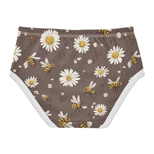 Wusikd Bees Daisies Brown Girls' Underwear Cotton White Flowers Girls Briefs Soft Toddler Underwear 2T2