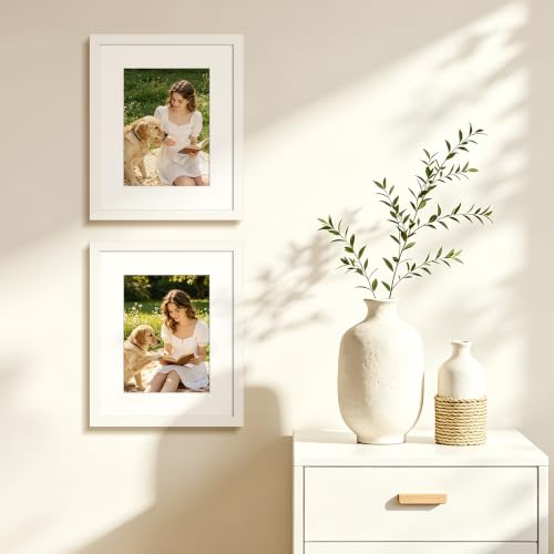 Image of upsimples 9x11 Picture Frame, Display Pictures 6x8 with Mat or 9x11 Without, Wall Hanging Photo Frame, White, 1 Pack