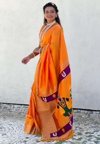 Image of SGF11 Women's Kanjivaram Paithani Silk Saree With Unstitched Blouse Piece