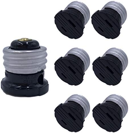 Pack of 6,Convert Light Socket To 2 Prong Outlet Adapter, Bulb Adapter, Easy-to-Install, UL Listed, Black