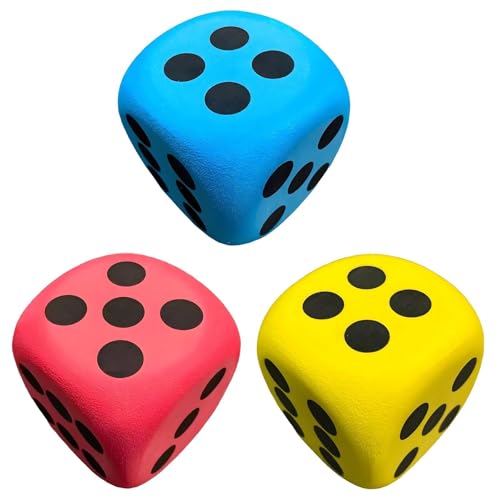 3 Pcs Large Foam Dices 6cm Round Big Soft Dice Large Dice Giant Foam Dices for Party Activities Family Games and Classroom Maths Activities (Red Yellow Blue)