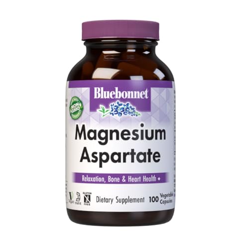 Bluebonnet Nutrition Magnesium 400 mg Chelated Magnesium Aspartate Daily Mineral Heart & Bone Support* Supplement for Men & Women Vegan Non-GMO - 100 Vegetable Capsules