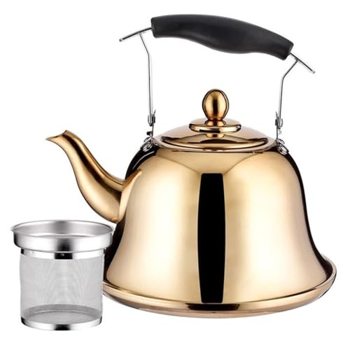 Camping Teapot, Tea Kettle for Stove Top, 304 Food Grade Stainless Steel Tea Pot with Infuser, Outdoor Hot Coffee Pot, Vintage Teapot Kitchen Decor Whistling Tea Kettle(1.5L)