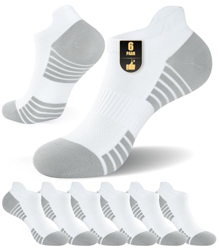 PULIOU Sneaker Socken Herren Damen Atmungsaktive Baumwolle Laufsocken Komfort Kurze Socken Sommer Sportsocken Herren Damen 6 Paar Weiß L