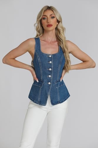 D-Sun Womens Sleeveless Vests Square Neck 2025 Button Down Business Work Suit Vest Tops Outerwear Waistcoat4