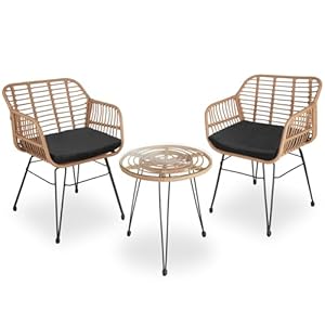 tectake® Outdoor Rattan Sitzgruppe, Möbel für 2 Personen, 3-TLG. Bistroset, Balkonmöbel, Gartenmöbel Set mit 2X Stühle + Tisch, kleine Lounge wetterfest für Garten Balkon Terrasse -Natur