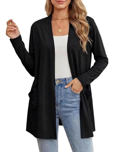 Yekaty Black Cardigan Sweaters for Women Draped Open Front Cardigan for Women Soft Long Sleeve Lightweight Duster,XXL