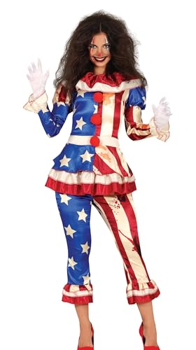 FIESTAS GUIRCA Disfraz de Payaso Americano Malvado - Payaso Terror de los EE.UU. Disfraz Halloween Mujer Talla 42-44 L