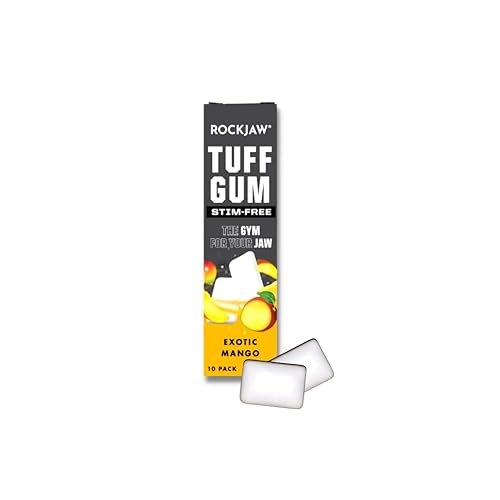 ROCKJAW Tuff Gum 2.0 con vitaminas B (sin tim), paquete de 10 unidades, 100% xilitol, sin aspartamo, sin azúcar (mango exótico)