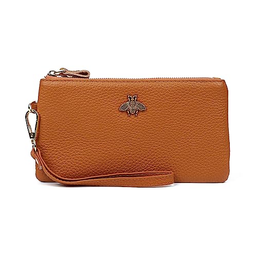 Image of imeetu Wristlet Wallets for Women, Wristlet Clutch Purse, Phone Wallet | Genuine Leathe Wallet Women, Lightweight Water-resistant Long Wallet with Wrist Strap, Zip Coin Pocket, Gift Box, Bee Decor