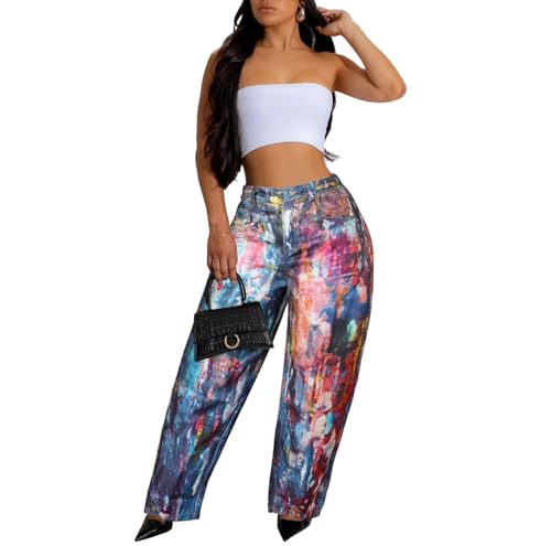 Women's Casual Cargo Demin Pants High Waist Jeans Color Block Pants Y2K Trendy Streetwear