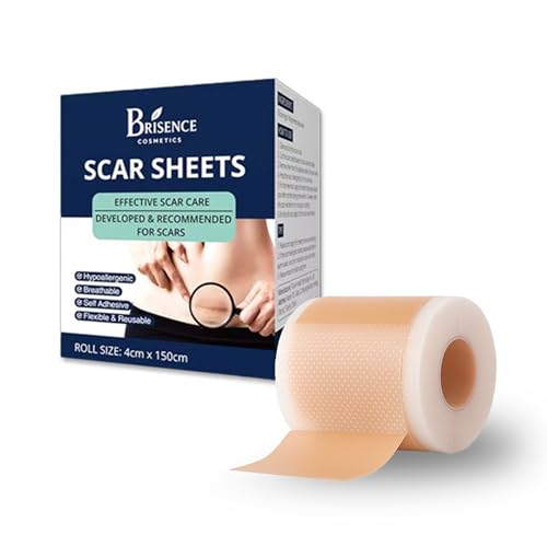 BRISENCE Parches Cicatrizantes de Silicona Médica – 4cm x 150cm, Reutilizables, Autoadhesivo, para Todo Tipo de Cicatrices de Cirugía, Cesárea, Quemaduras y Acné – Hipoalergénicos Transpirables