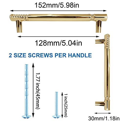 YNDD 6 Pieces Gold Cabinet Handles Kitchen Handles 128 mm Spacing Spaces, Modern Zinc Alloy Drawer Handles - Image 2