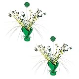 Beistle Shamrock Gleam 'N Spray センターピース、2個 聖パトリックデー テーブルデコレーション キラキラグリーンクローバーとメタリックホイルスプレー付き、Lucky St. Pats Irish Supply、38.1 cm