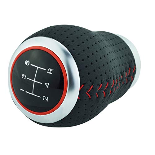 Abfer Gear Shift Knob 5 Speed Car Leather Shifter Lever Stick Knob With Adapters For Most Manual Truck Vehicle, Red #TOP7