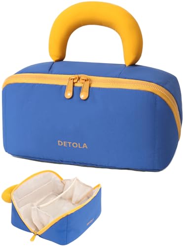 Detola Travel Makeup Bag with Compartments, Waterproof, Blue