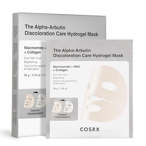 COSRX The Alpha-Arbutin Discoloration Care hydrożelowa maska na twarz, 3 sztuki – kolagenowa maska na twarz, niezbędna w podróży, maska nocna