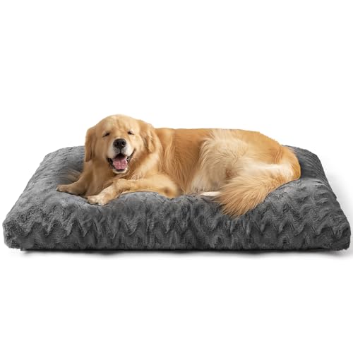 EHEYCIGA Hundebett Grosse Hunde Waschbar, 104x68cm, XL Hundekissen Flauschig für große Hunde, Kuschelig Umkehrbare Hundematte mit Kunstpelz und Kunstleinen, Dunkelgrau