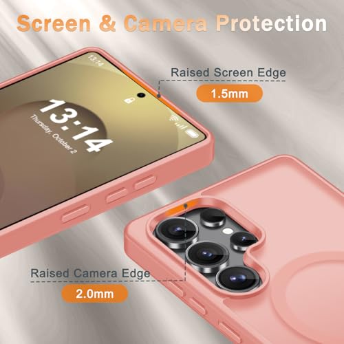 Image of for Samsung Galaxy S25 Ultra Case, Matte Magnetic Phone Cover, Pink | Fit for MagSafe, Screen Protector included, Shockproof Military Grade Protection, Translucent Frosted Back