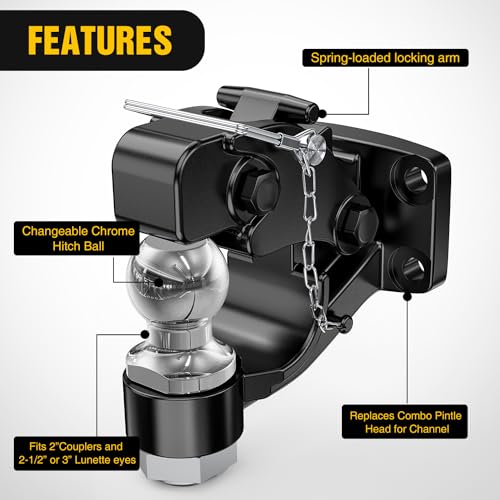 Image of Nilight Pintle Hook Trailer Hitches Receiver Hook Combination 2 inch Hitch Ball with Mounting Kit, 12000LBS Black Bolt On Adjustable Powder-Coated
