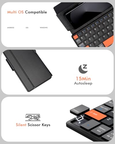 Image of Doohoeek Travel Keyboard with Touchpad, Universal Compact Keyboard with Large Trackpad & Any-Angle Stand for Android /iOS /Windows, Dual-Device Bluetooth Keypad for Phones /Galaxy Z Fold /iPad mini