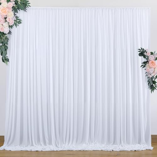 10 ft x 10 ft Wrinkle Free White Backdrop Curtains for Wedding Parties Polyester Photography Backdrop Drapes for Birthday Parties Stage Backdrop Stand 2 Panels 5x10FT Background Curtains