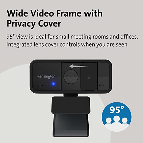 Image of Kensington W1050 1080p Fixed Focus Wide Angle Webcam for Video Conference, Dual Stereo Mic, Software Control, Privacy Cover, Works with Microsoft Teams, Google Meet, Zoom and More (K80250WW)