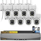 2-Way Audio PTZ WiFi Outdoor Security Camera System Pan 5MP Wireless Cameras System 16 Channel NVR Video Surveillance DVR Set, 6TB HDD