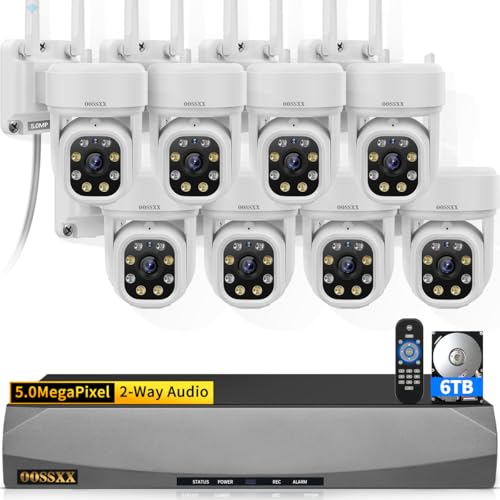 2-Way Audio PTZ WiFi Outdoor Security Camera System Pan 5MP Wireless Cameras System 16 Channel NVR Video Surveillance DVR Set, 6TB HDD