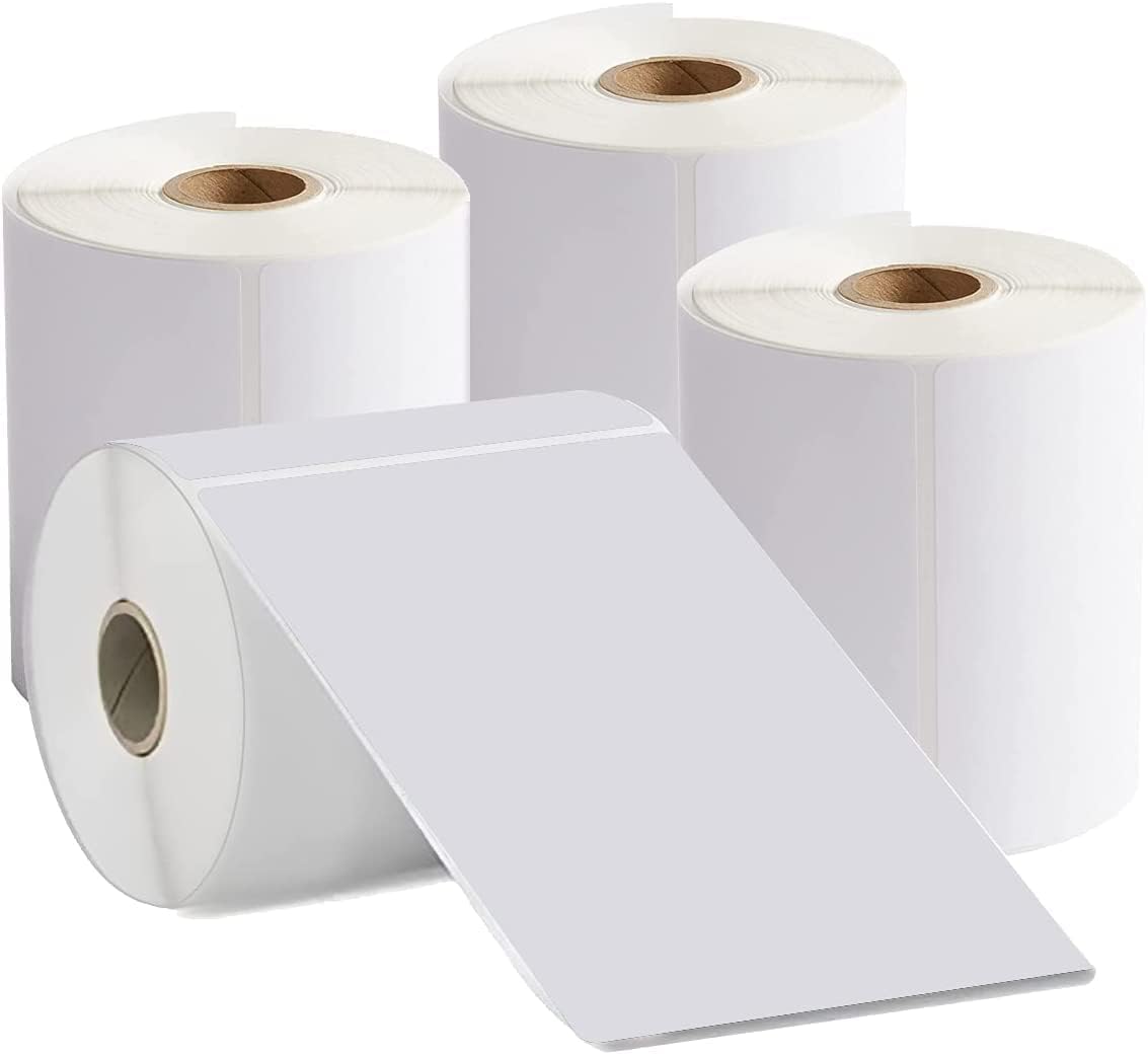 4 Rotoli 4"x 6" Etichette termiche di spedizione, 1000 pezzi(250/rotolo x4 rotolo)etichetta di spedizione (100 mm x 150 mm), etichette impermeabili per il trasporto,Etichetta 4x6 per imballaggio di