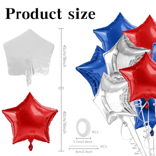 Image of Star Balloons, 18 Inch Red White Blue Stars Balloons 12 PCS Self-Sealing Foil Balloon for 4th of July Patriotic Memorial Day Birthday Party Wedding New Year Decorations USA Independence Day Parade