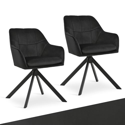 Goeurvant Drehstuhl Esszimmer 2er Set Schwarz mit Armlehne Polsterstuhl Samt Esszimmerstühle drehbar Küchenstuhl mit Metallbeine für Wohnzimmer Esszimmer