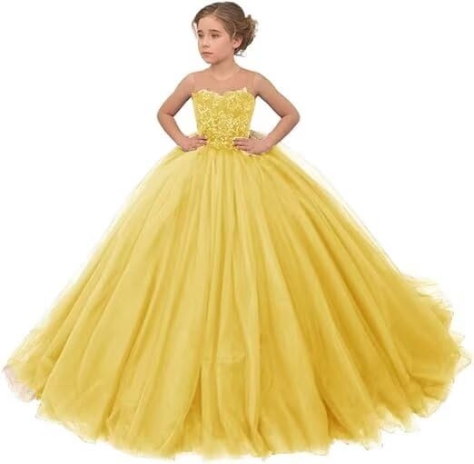 Tulle Flower Girl Dresses for Wedding Princess Pageant Dresses for Girls Lace Applique First Communion Dress Ball Gown