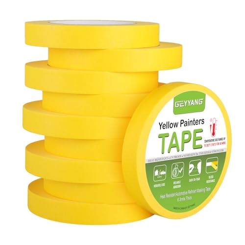 G GEYYANG Yellow Painters Tape, Automotive Masking Tape - Yellow Masking Tape for Walls Painting, DIY Crafting, Labeling, Art, Car - 0.75 Inch x 55 Yards x 10 Rolls