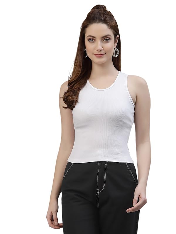 friskers Women’s Black Ribbed Cotton Tank Top | Slim Fit Sleeveless Crop Top for Women | Casual Gym/Yoga | Soft Stretchable Fabric-picture-35