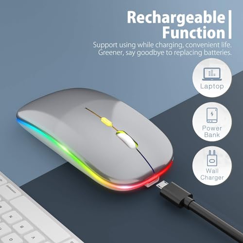Image of LED Wireless Mouse, Slim Silent Mouse 2.4G Portable Mobile Optical Office Mouse with USB & Type-c Receiver, 3 Adjustable DPI Levels for Notebook, PC, Laptop, Computer (Gray)