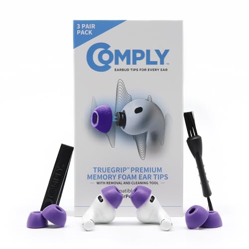 Image of Comply TrueGrip | Premium Memory Foam Replacement Earbud Tips for Apple AirPods Pro Gen 3 | Long Lasting Comfort, Secure Fit, Superior Noise Isolation| Purple (Medium) (3 Pairs)