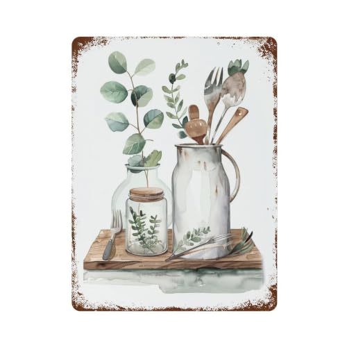 Plaque murale rétro en fer style vintage Eucalyptus pour embellir votre cuisine