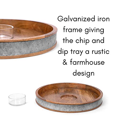Birdrock Home Wooden And Iron Chip And Dip Serving Tray- Glass Dip Bowl - Salsa Appetizer Serveware - Veggie, Shrimp, Guacamole, Cheese, Chips, Or Pita Tray - Party Platter - Extra Large #TOP6