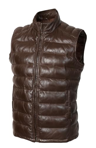 STREGA Puffer Vest Men Real Lambskin Leather Quilted Down Waistcoat Jacket - Outdoor Sleeveless Mens Vests