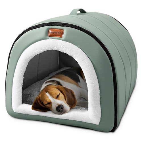 ALLSOPETS Cuccia Grotta per Cani, Letto Auto-Riscaldante 2-in-1 Pieghevole per Gatti e Cani di Taglia Piccola e Media, Casa Igloo Morbida a Tenda con Maniglie (Verde Salvia, L)