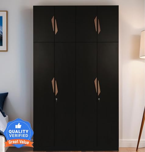 Image of Mintwud Pepperfry Engineered Wood Wardrobe with 4 Doors Storage and 2 Hanging Rod | Wooden Almirah Cupboard for Clothes Storage Organizer for Living Room Home Bedroom Furniture (Wenge Finish)