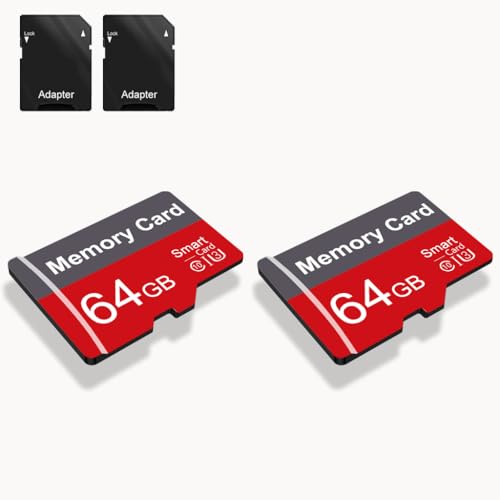 Paquete de 2 tarjetas de memoria de 64 GB con adaptador, tarjeta TF de alta velocidad, UHS-I C10 A1 tarjeta de memoria TF para tableta/teléfono móvil/cámara/audio de coche/consola de juegos (64, GB)