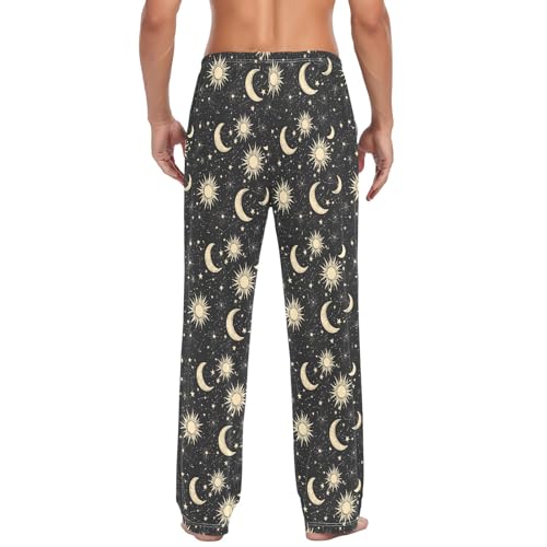 Mens Cotton Pajama Pants Sleep Lounge Pj Bottoms Sleepwear with Pockets Drawstring S Star Moon3