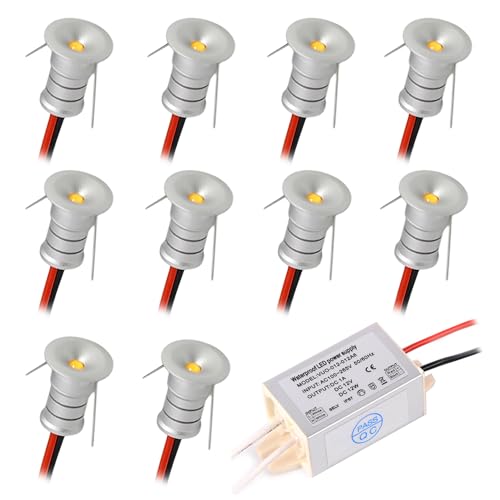 kpslucerna Piccoli faretti LED da 0,5 W, DC 12 V, mini faretti da incasso per soffitto, 10 pezzi, per cucina, scale, vetrine, corridoi, IP65, luce bianca calda