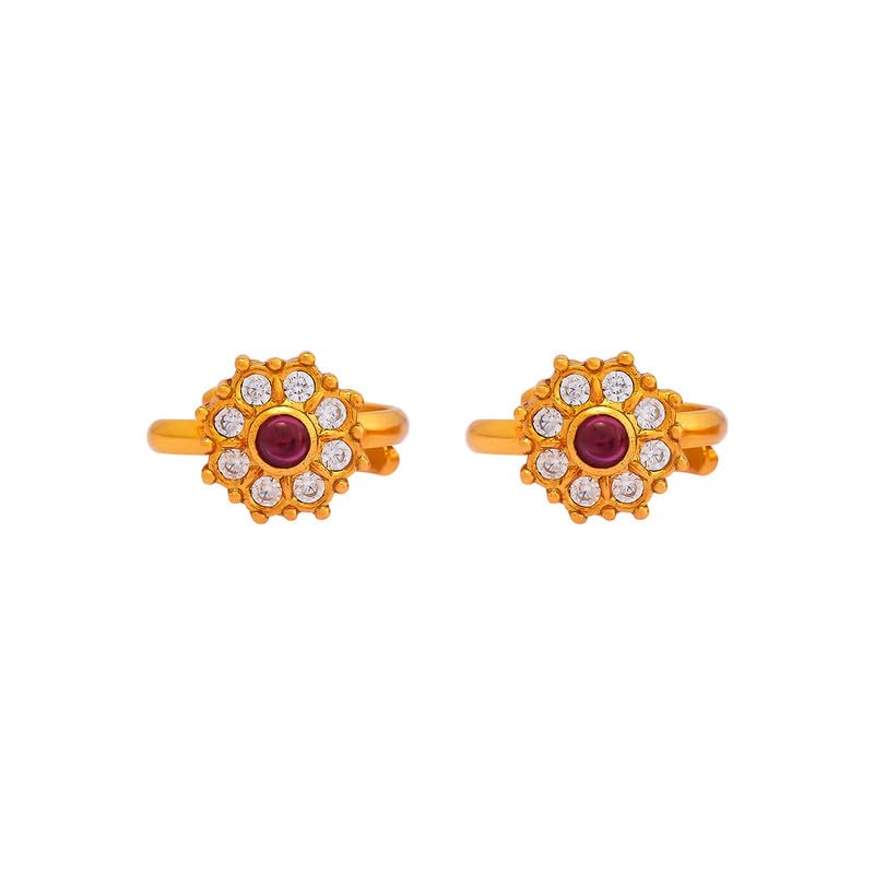 Ruby Gold Plated Casual 92.5 Pure Silver Temple Toe Ring - 410748-image-25