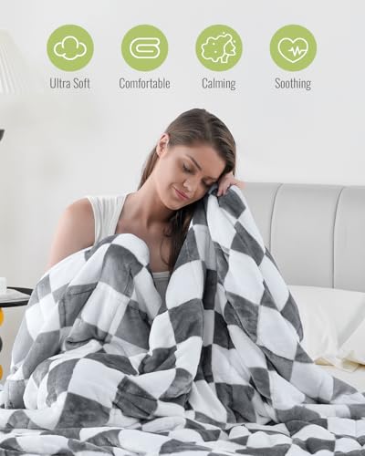 Uttermara Weighted Blanket Queen Size(20lbs, 60" x 80", Plaid Grey), Double Side Premium Soft Flannel Fleece Weighted Throw Blanket, Reversible Checkerboard Print Heavy Blanket for Adults Couch Bed