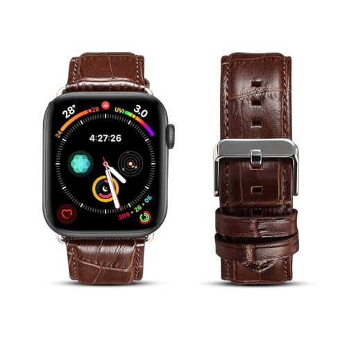 Bracelet en cuir véritable pour iWatch 10 42mm, l'élégance marron foncé au poignet